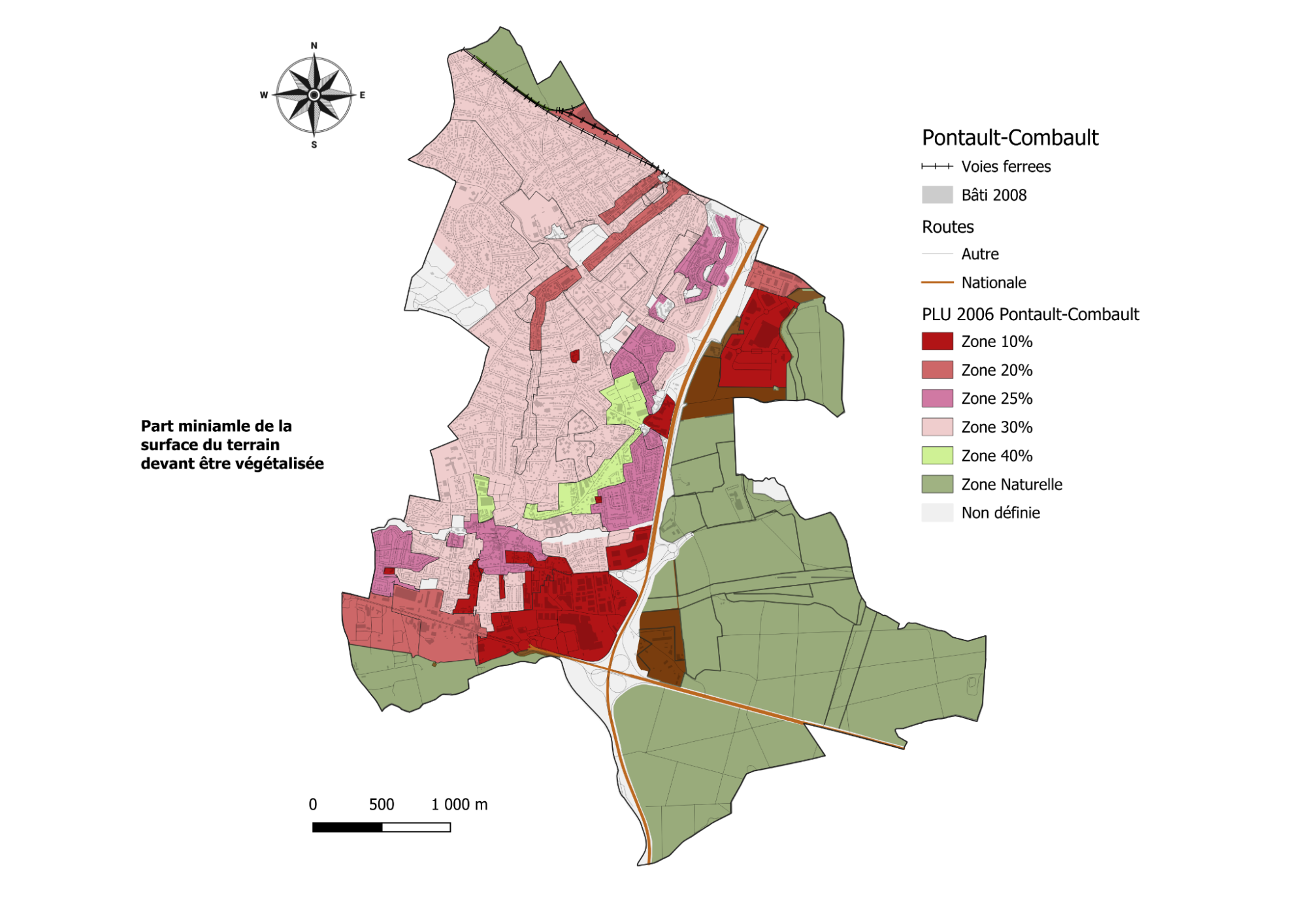 Carte du pourcentage de pleine terre en 2006