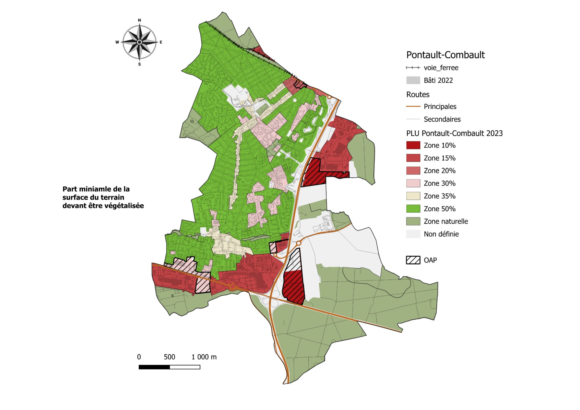 Carte du pourcentage de pleine terre en 2023