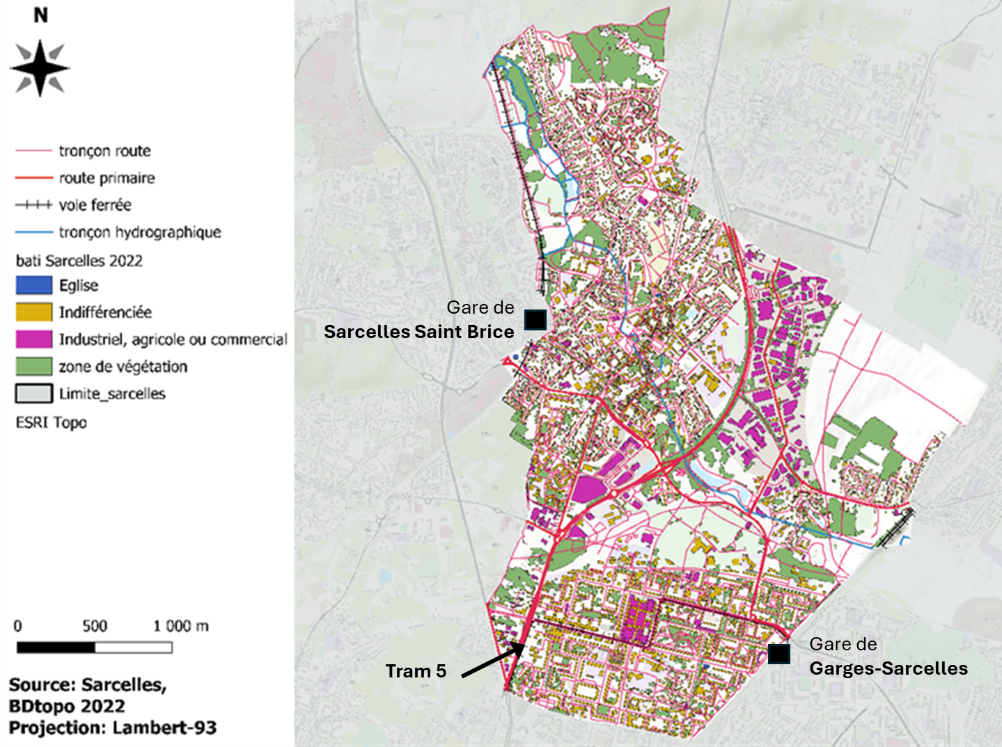 Carte schématique de Sarcelles en 2022