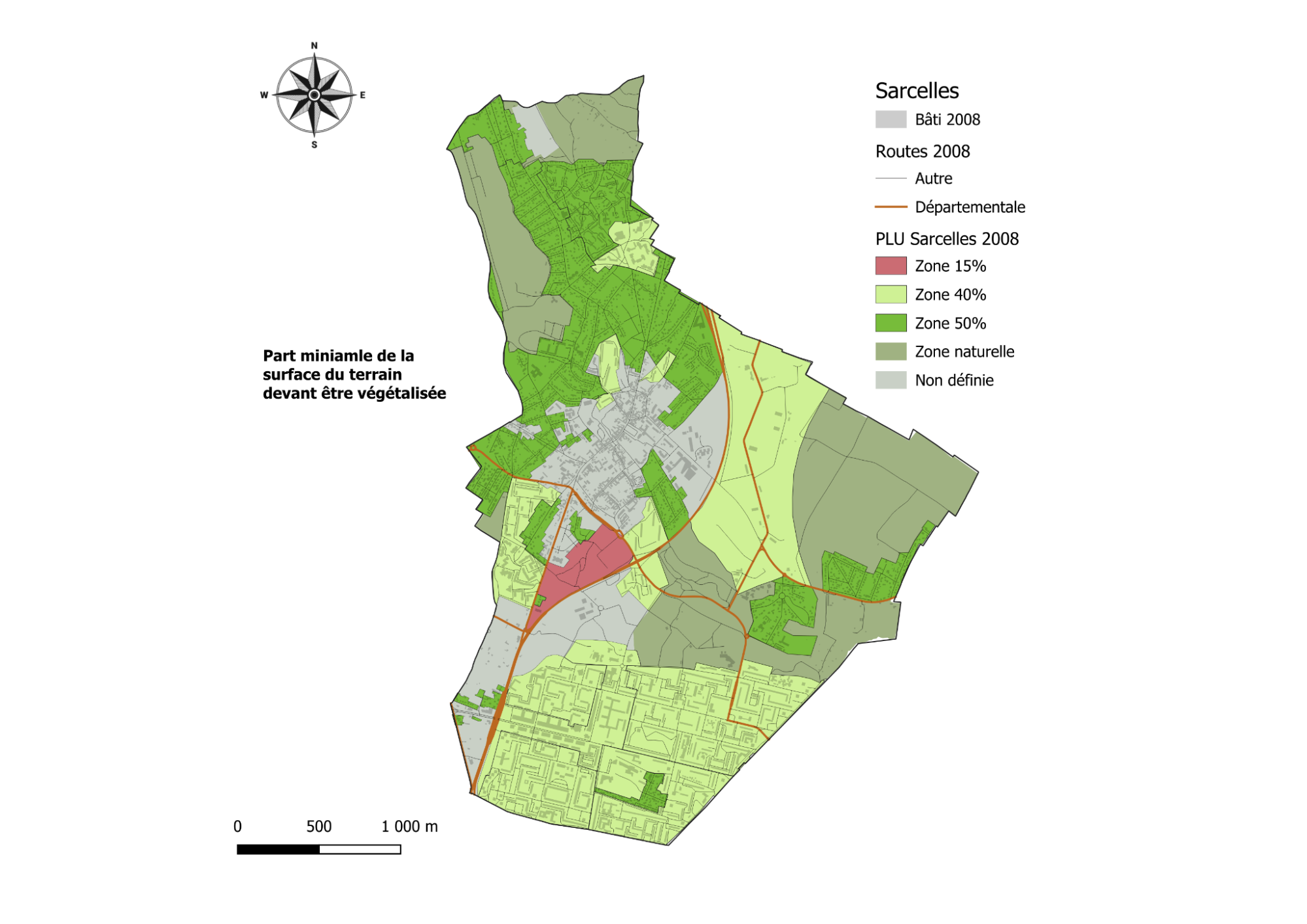 Coefficient de pleine terre dans le PLU de Sarcelles en 2008